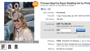 Princess Beatrice’s Hat Bid Nears $100,000 on Ebay